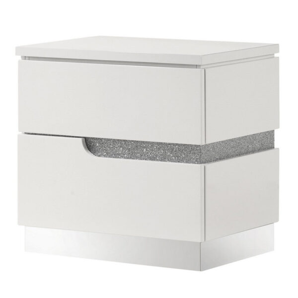 Ara 23 Inch Nightstand, 2 Drawers, Crystal Accents, White Laminate Finish