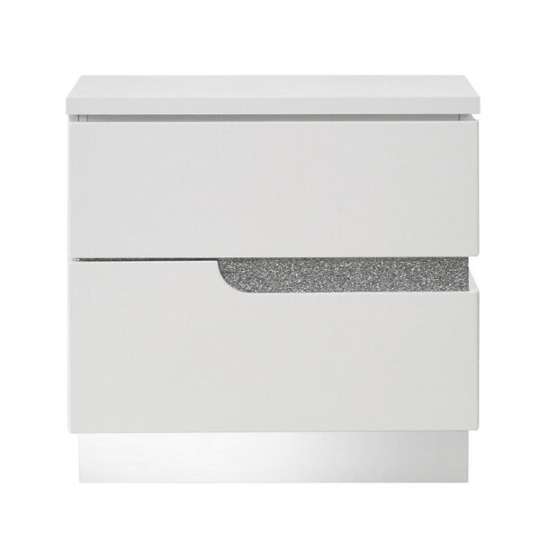 Ara 23 Inch Nightstand, 2 Drawers, Crystal Accents, White Laminate Finish