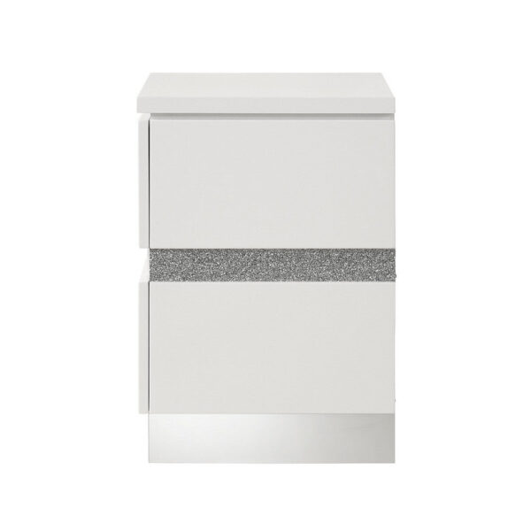 Ara 23 Inch Nightstand, 2 Drawers, Crystal Accents, White Laminate Finish