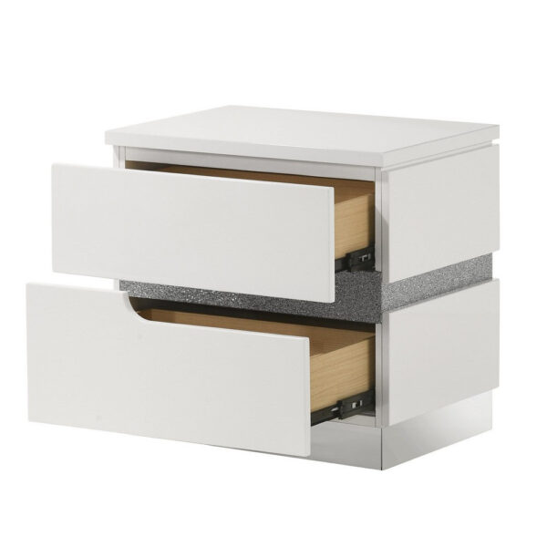 Ara 23 Inch Nightstand, 2 Drawers, Crystal Accents, White Laminate Finish