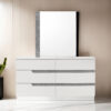 Ara 33 x 39 Dresser Mirror, Crystal Accents, White Glossy Laminate Finish
