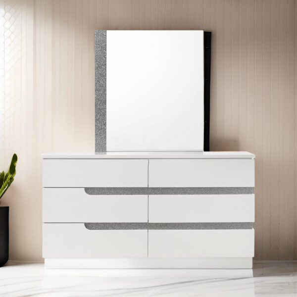 Ara 33 x 39 Dresser Mirror, Crystal Accents, White Glossy Laminate Finish