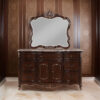Leon 46 x 47 Dresser Mirror, Beveled, Carved Details, Dark Walnut Finish