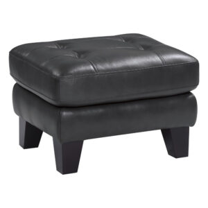 Sofy 27 Inch Ottoman, Dark Gray Top Grain and Faux Leather, Solid Wood