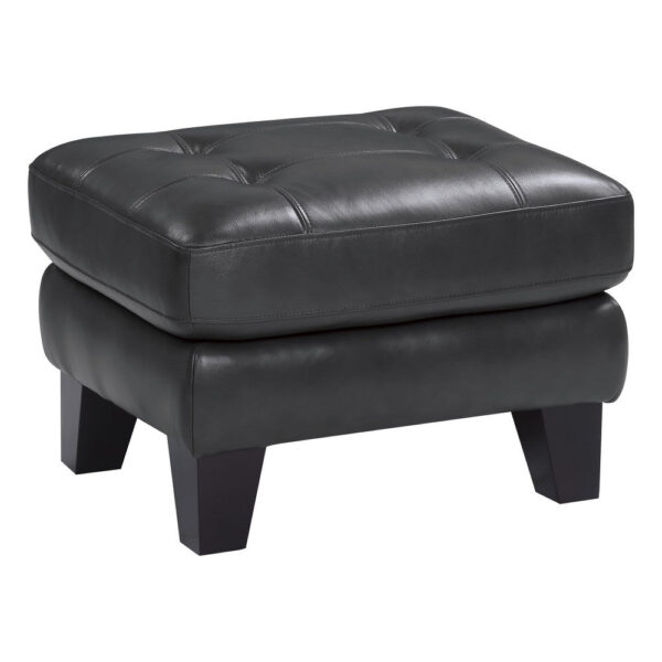 Sofy 27 Inch Ottoman, Dark Gray Top Grain and Faux Leather, Solid Wood