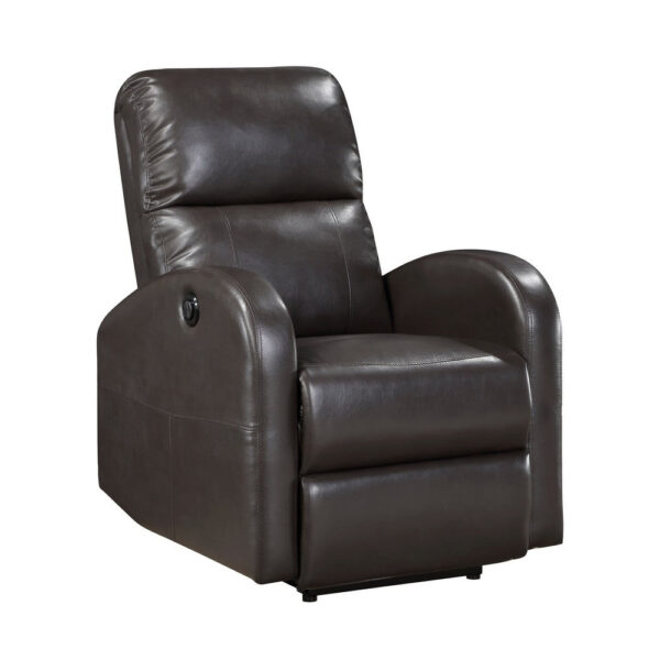 150220266991d2510ebed.jpeg Rica 38 Inch Power Recliner Chair, Plush Brown Faux Leather, Foam Cushions
