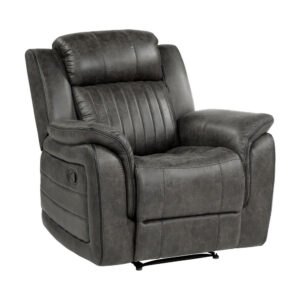 Bento 38 Inch Manual Recliner Chair, Tab Pull, Brownish Gray Microfiber