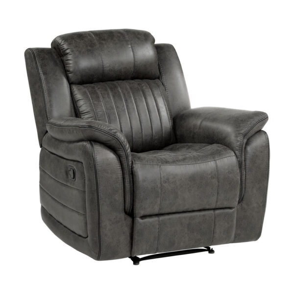 Bento 38 Inch Manual Recliner Chair, Tab Pull, Brownish Gray Microfiber