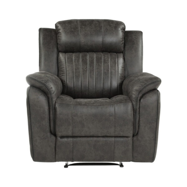 Bento 38 Inch Manual Recliner Chair, Tab Pull, Brownish Gray Microfiber