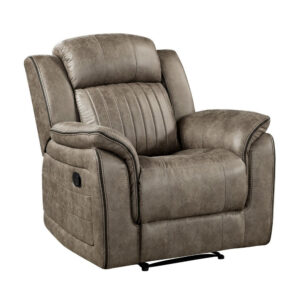 Bento 38 Inch Manual Recliner Chair, Tab Pull, Sandy Brown Microfiber