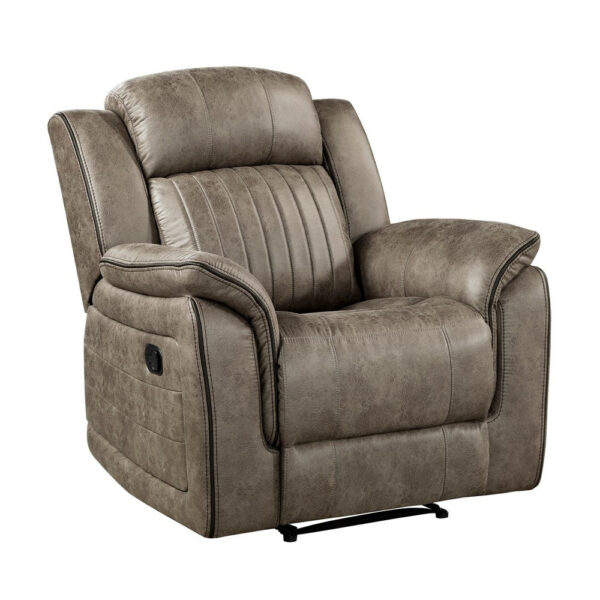 Bento 38 Inch Manual Recliner Chair, Tab Pull, Sandy Brown Microfiber
