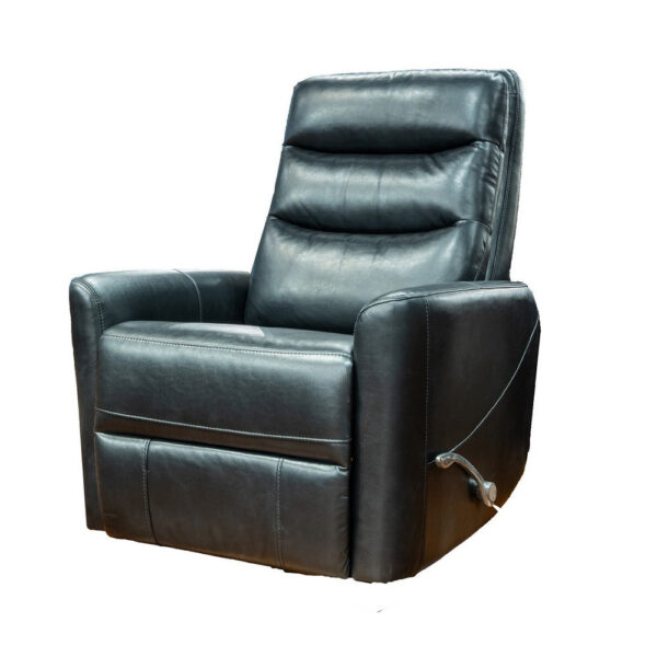 Aki 36 Inch Swivel Manual Recliner Chair, Luxury Plush Black Faux Leather