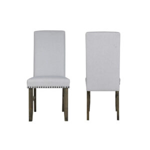 150220266991d2c545a98.jpeg Luo 19 Inch Dining Chairs Set of 2, Nailhead Trim, Gray Fabric, Brown Wood