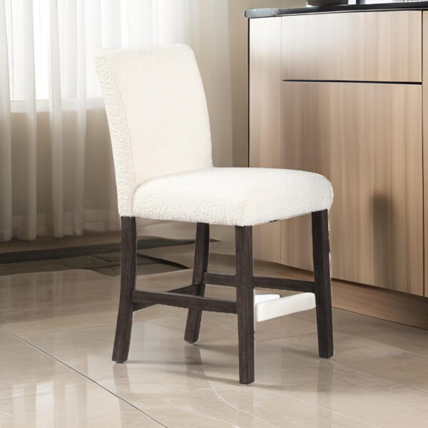 Ghy 25 Inch Dining Side Chair Set of 2, White Textured Upholstery, Brown