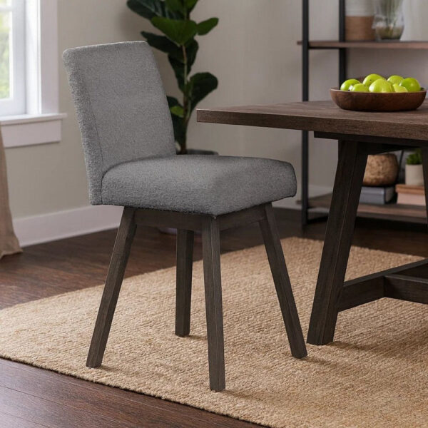 Ghy 25 Inch Swivel Counter Chair Set of 2, Gray Textured Upholstery, Brown