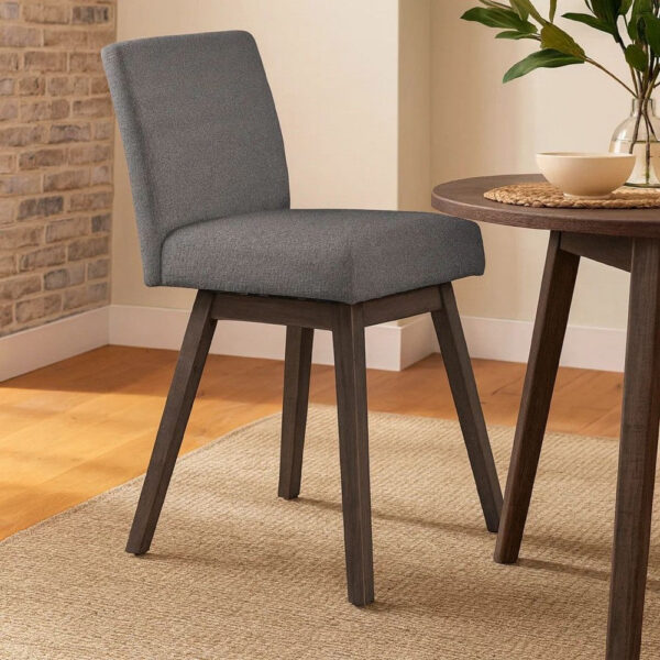 Ghy 25 Inch Swivel Counter Chair Set of 2, Gray Textured Upholstery, Brown