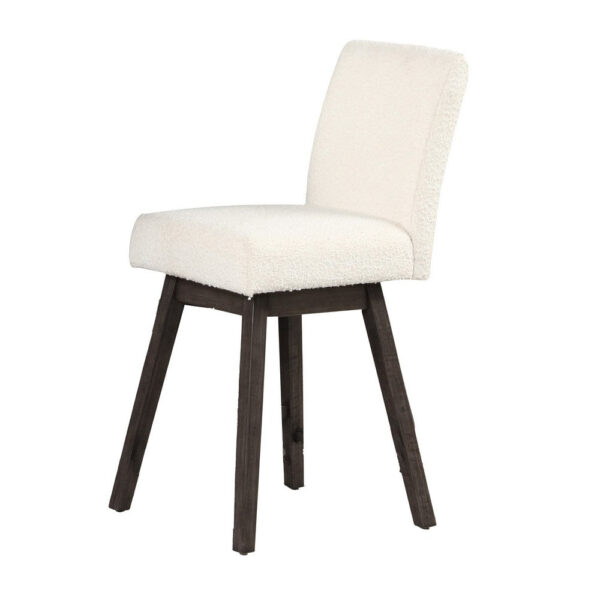 Ghy 25 Inch Swivel Counter Chair Set of 2, White Textured Upholstery, Brown