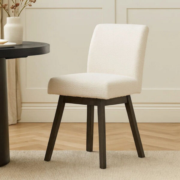 Ghy 25 Inch Swivel Counter Chair Set of 2, White Textured Upholstery, Brown