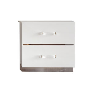 150220266991d348a5757.jpeg Ruo 25" Inch Modern Nightstand, 2 Drawers, Chrome Plinth Base, White Wood