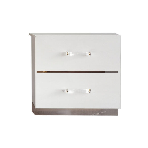 150220266991d348a5757.jpeg Ruo 25" Inch Modern Nightstand, 2 Drawers, Chrome Plinth Base, White Wood