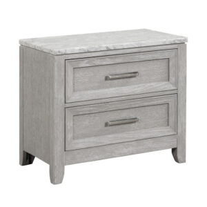 150220266991d351746fb.jpeg Ion 30 Inch Nightstand, 2 Drawers, White Marble Top, Farmhouse Gray Wood
