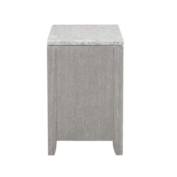 Ion 30 Inch Nightstand, 2 Drawers, White Marble Top, Farmhouse Gray Wood