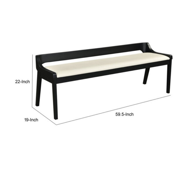 150220266991d38e341bf.jpeg Kee 60 Inch Dining Bench, Black Rubberwood Frame, Low Back, Cushioned Seat