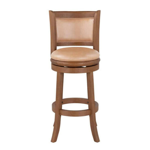 Haley 30 Inch Swivel Barstool Chair, Chestnut Brown Wood, Faux Leather