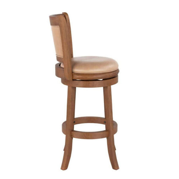 Haley 30 Inch Swivel Barstool Chair, Chestnut Brown Wood, Faux Leather