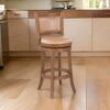 Haley 30 Inch Swivel Barstool Chair, Chestnut Brown Wood, Faux Leather