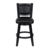 Kera Swivel Barstool Chair, Black Wood, Faux Leather, Nailhead Trim