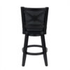 Kera Swivel Barstool Chair, Black Wood, Faux Leather, Nailhead Trim
