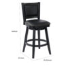 Kera Swivel Barstool Chair, Black Wood, Faux Leather, Nailhead Trim