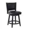Kera Swivel Counter Height Stool Chair, Black Wood, Nailhead Faux Leather