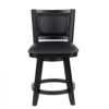 Kera Swivel Counter Height Stool Chair, Black Wood, Nailhead Faux Leather