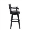 Kera 36 Inch Extra Tall Swivel Barstool Chair, Black Faux Leather, Nailhead