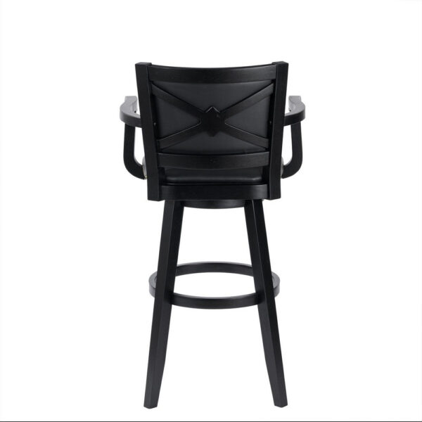 Kera 36 Inch Extra Tall Swivel Barstool Chair, Black Faux Leather, Nailhead