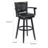 Kera 36 Inch Extra Tall Swivel Barstool Chair, Black Faux Leather, Nailhead