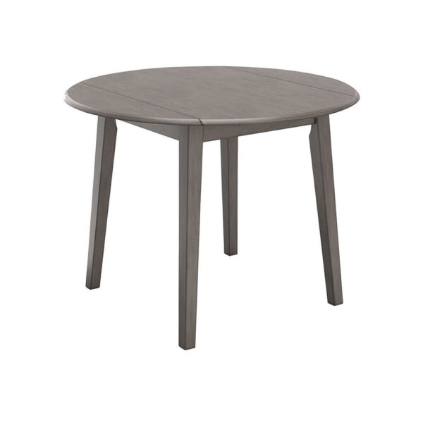 Ora 43 Inch Dining Table, Round Surface, Dual Drop Leaves, Smooth Gray