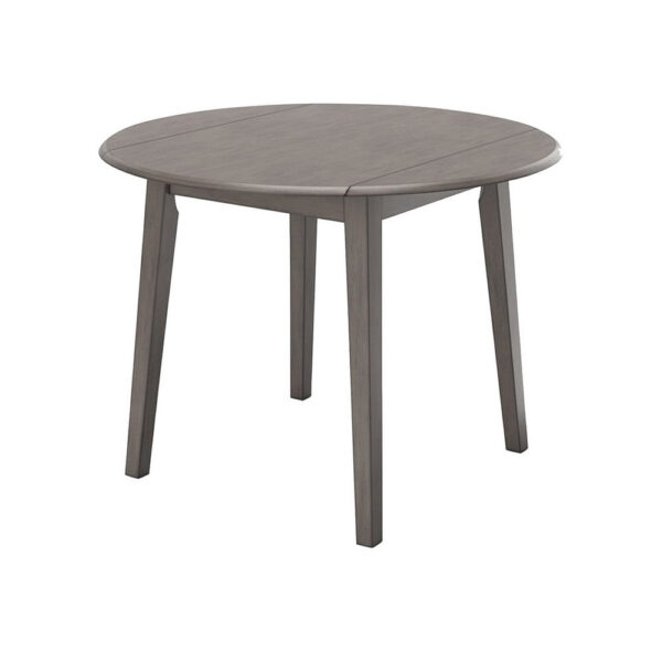 Ora 43 Inch Dining Table, Round Surface, Dual Drop Leaves, Smooth Gray