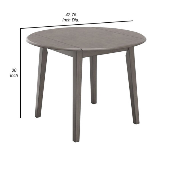 Ora 43 Inch Dining Table, Round Surface, Dual Drop Leaves, Smooth Gray