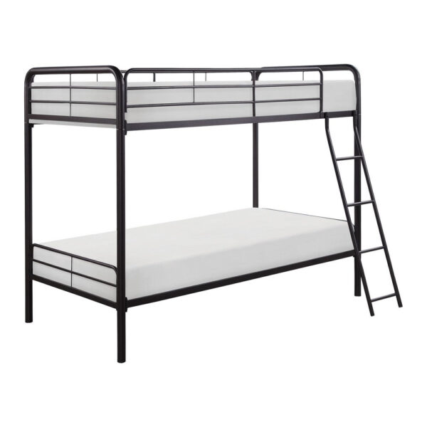 Tara 79 Inch Twin Bunk Bed, Sleek Metal Frame with Ladder in Dark Bronze