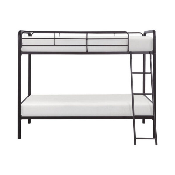 Tara 79 Inch Twin Bunk Bed, Sleek Metal Frame with Ladder in Dark Bronze