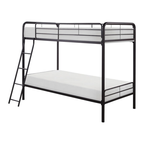 Tara 79 Inch Twin Bunk Bed, Sleek Metal Frame with Ladder in Dark Bronze