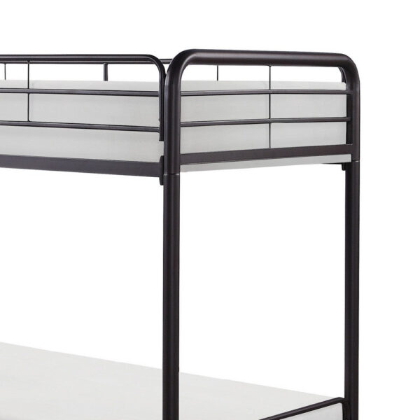 Tara 79 Inch Twin Bunk Bed, Sleek Metal Frame with Ladder in Dark Bronze