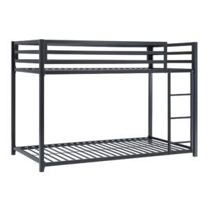 150220266991d50b0ba73.jpeg Ovi 78 Inch Twin Bunk Bed, Mounted Ladder, Ground Level Platform Bed, Black