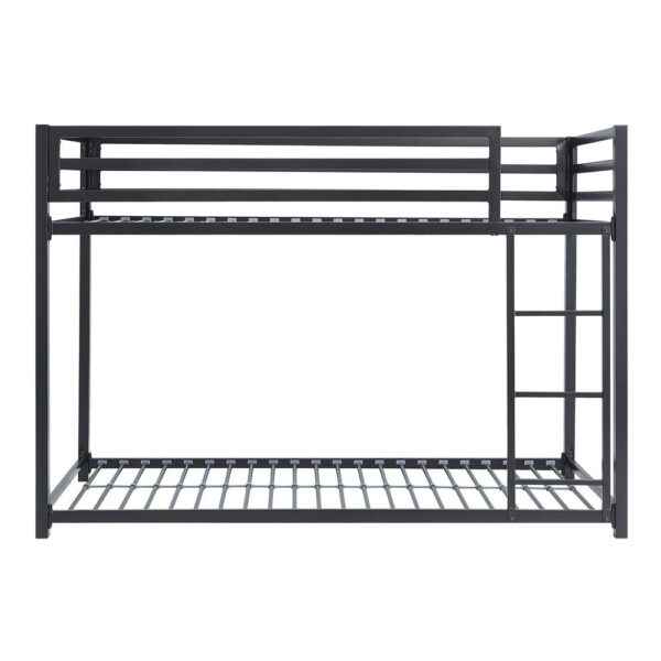 Ovi 78 Inch Twin Bunk Bed, Mounted Ladder, Ground Level Platform Bed, Black