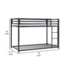 Ovi 78 Inch Twin Bunk Bed, Mounted Ladder, Ground Level Platform Bed, Black