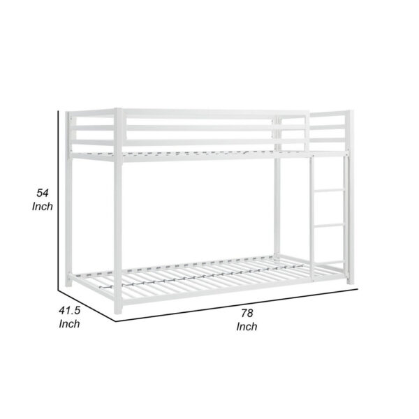 Ovi 78 Inch Twin Bunk Bed, Mounted Ladder, Ground Level Platform Bed, White
