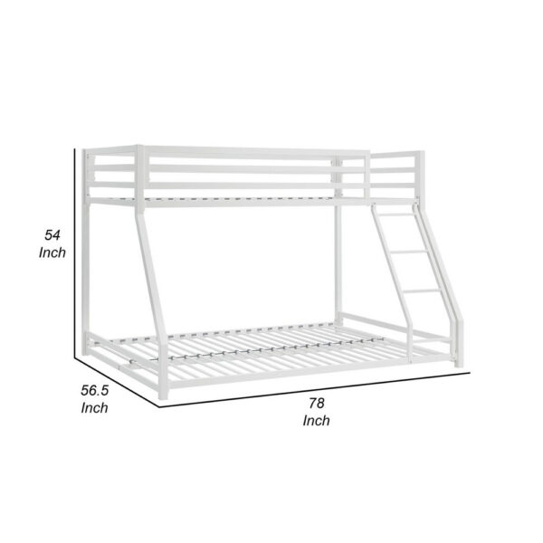 Ovi 78 Inch Twin over Full Bunk Bed, Ladder, Ground Level Bed, White Metal
